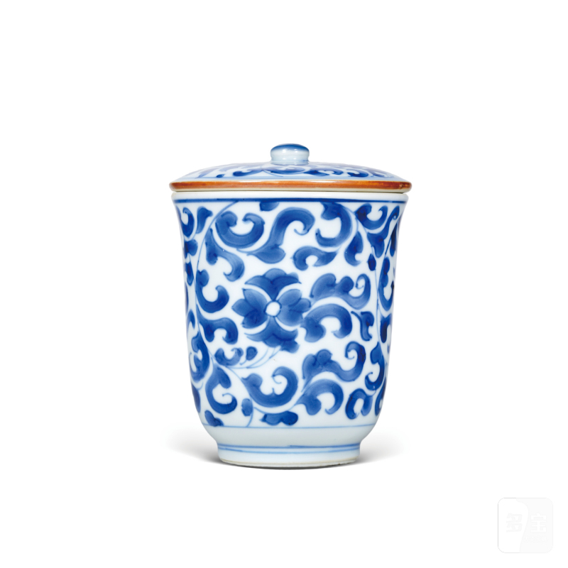 清康熙青花缠枝花卉纹铃铛盖杯 - 图1